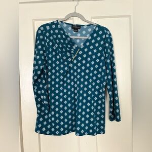Liz Claiborne Blue Ruched 3/4 Sleeve Blouse
